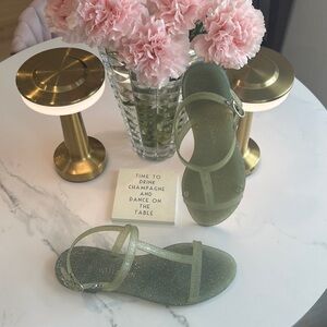 Stuart Weitzman Glittery Green Jelly Sandals